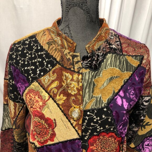 Alex Kim Vintage Jacket Womens Size Medium Patchwork Tapestry Velvet Embroidered - Picture 2 of 7